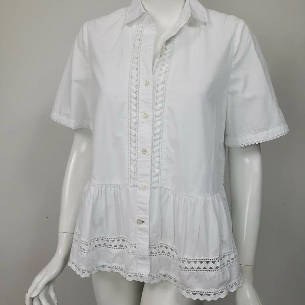 Kate Spade Broome Street White Cotton Lace Trim Flounce Hem